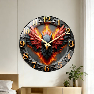 Horloge de flamme Phoenix, œuvre d'art - horloge murale 24 po