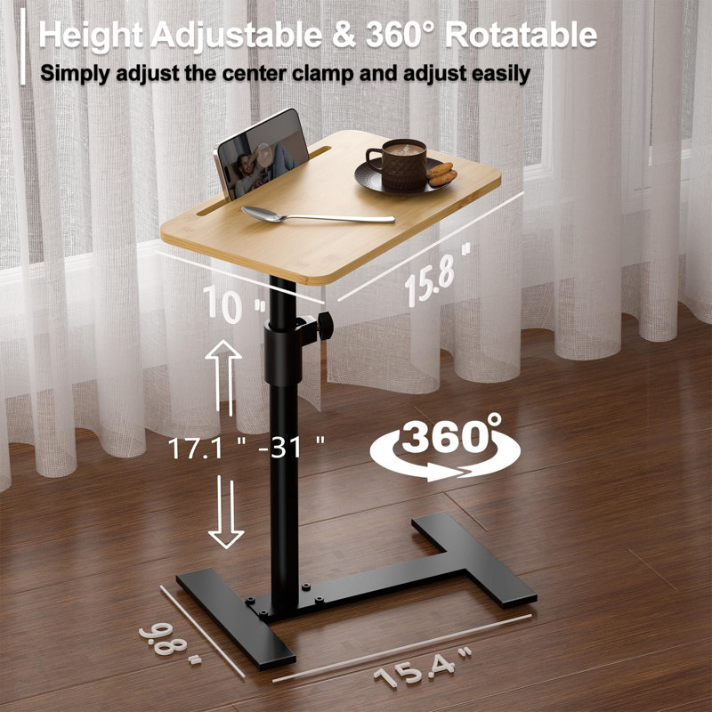 Sofa Armrest Tray Table, 360° Swivel TV Trays, Height Adjustable Side Table For Bed Or Chair With Phone And Tablet Slots