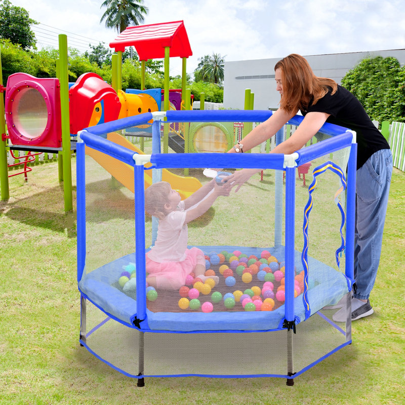 Trampoline avec filet de sécurité et balles, Bleu