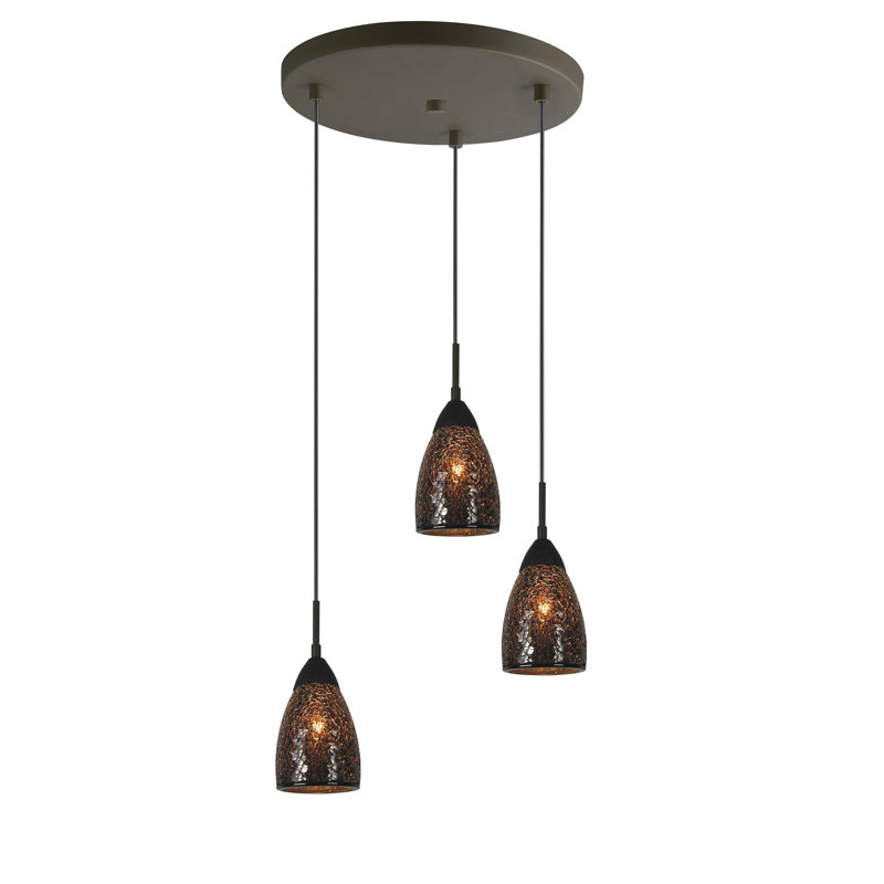 Luminaire suspendu grappe 3 lumières Isaak, Mosaïque miroir, Bronze
