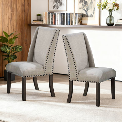 High Back Dining Chair With Bronze Nailhead Trim - Upholstered Cushion, 41 Inch