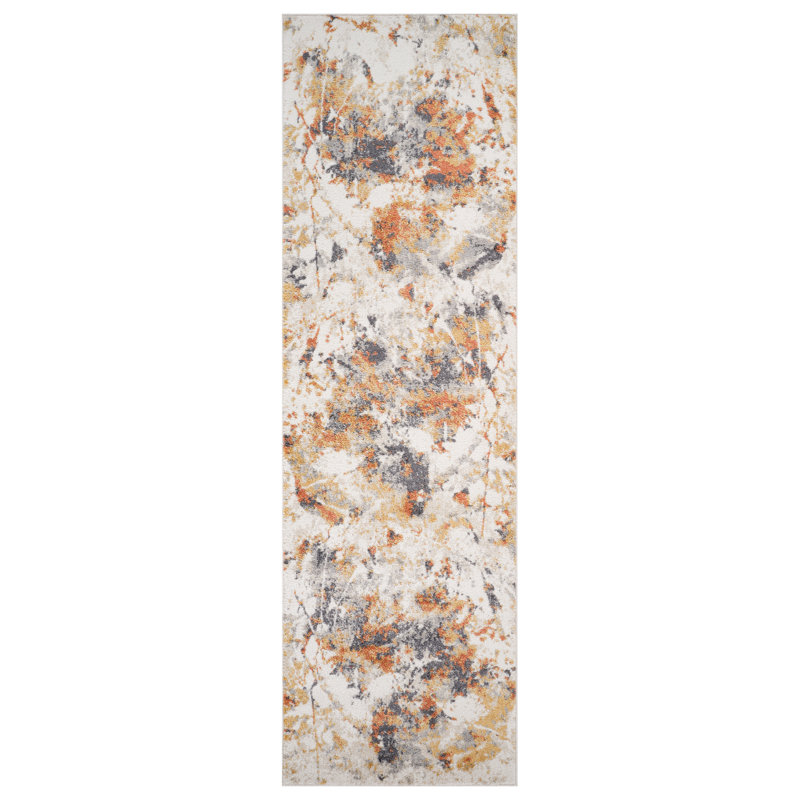 Charolene Abstract Ivory Power-Loom Area Rug, Runner 2'7" x 9'