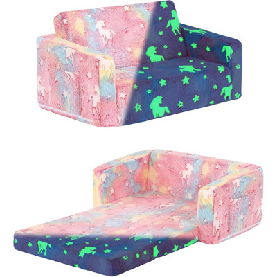 Kids Sofa, Extra Wide 2 In 1 Kids Fold Out Chair Convertible Sofa To Lounger
