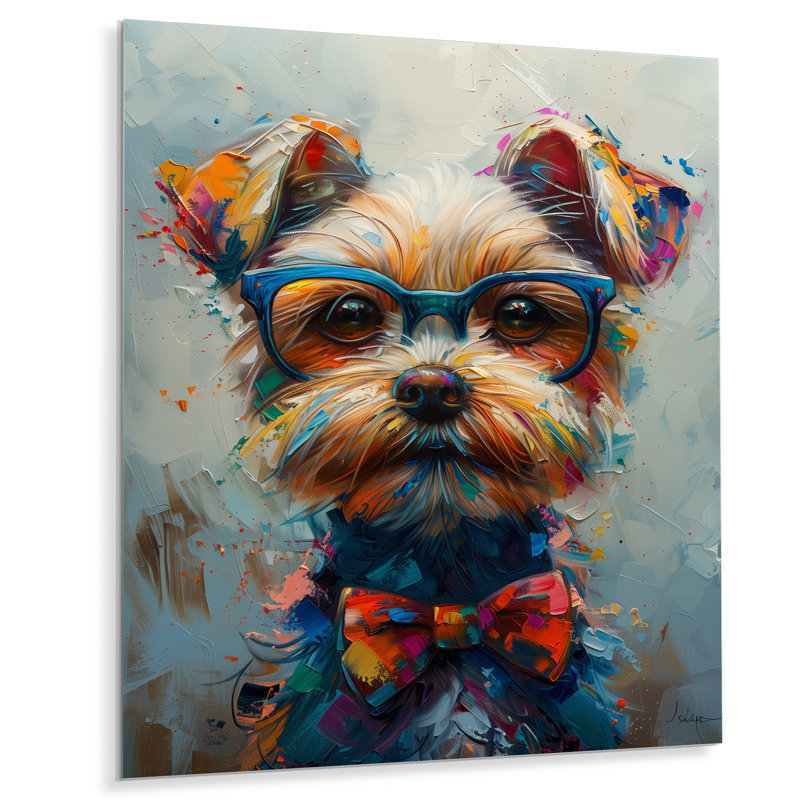 Rose curieux et gris Shih Tzu avec lunettes IV - art mural chien, Métal métal, H 24 po x l 32 po
