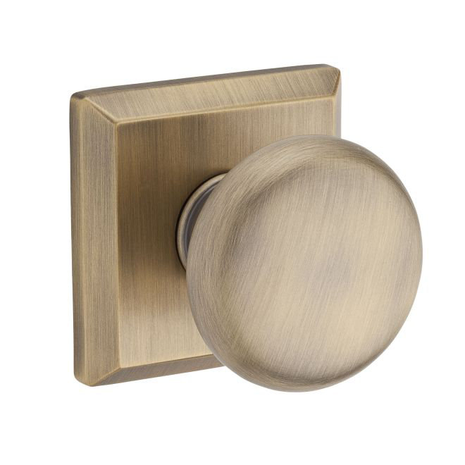 Round Single Dummy Door Knob with Traditional Square Rose, Satin Nickel, Single Dummy