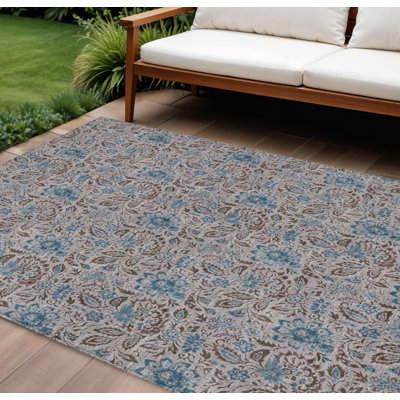 Tapis floral bleu 9 pi x 12 pi lavable intérieur / extérieur