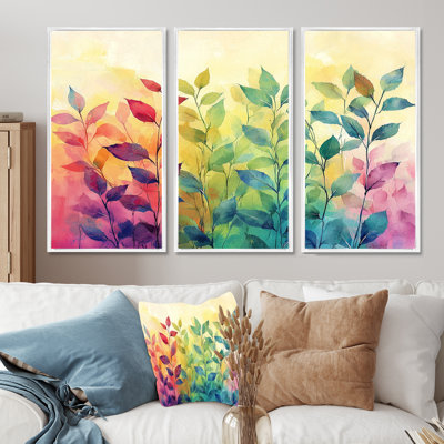 Neon Plants Pop Art - Art mural sur toile Herbs - 3 panneaux