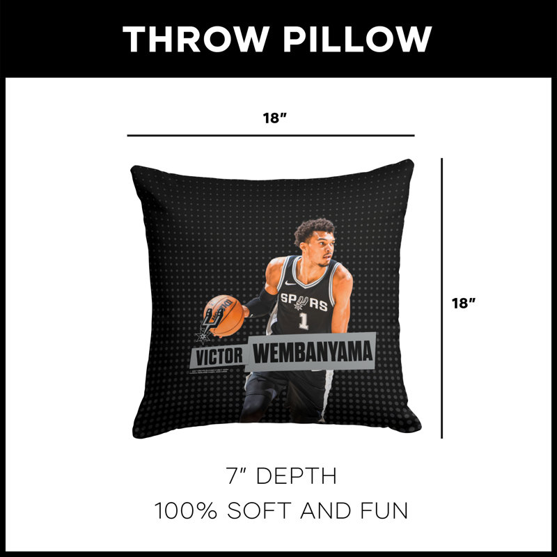 Coussin NBA, décoration de ventilateur de basketball doux, 18 po x 18 po, Noir