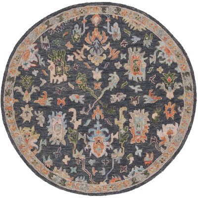 Karlise Hand Tufted Wool/Cotton Oriental Rug in Dark Gray/Sage