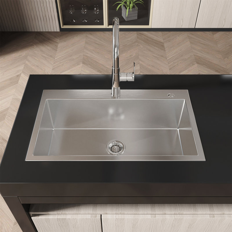 Évier de cuisine en acier inoxydable, lavabo simple sur pied en nickel brossé 32 po x 19 po, avec drain et crochet standard américain, LS-SSBR02