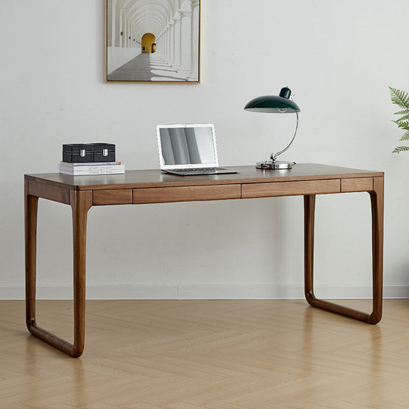 Bureau rectangulaire en bois massif avec tiroirs Walnut, H 29,53 po x l 57,09 po x P 23,62 po