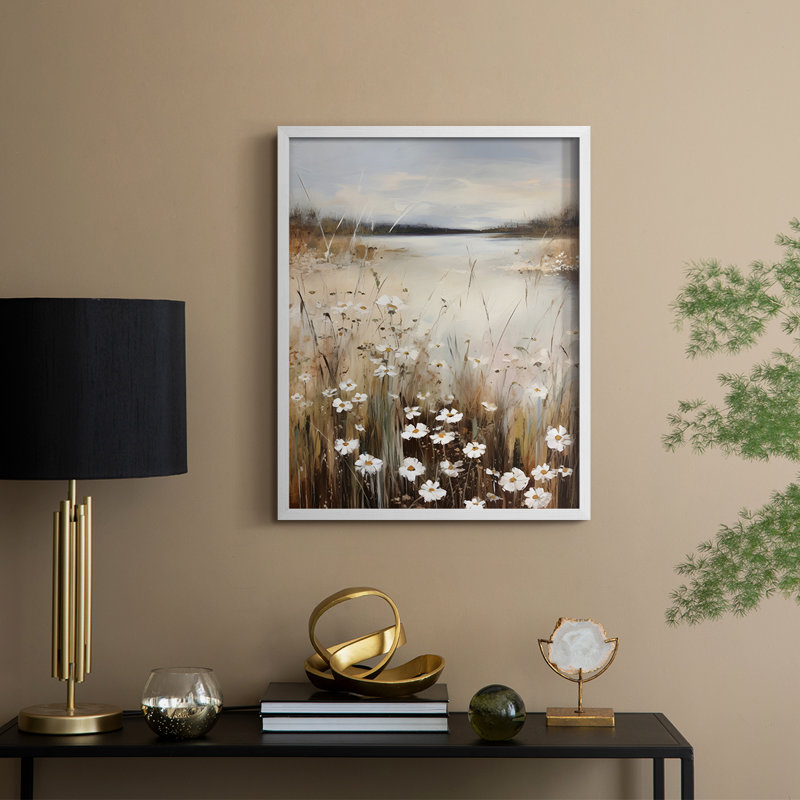 Reproduction florale rétro encadrée Ccciii - bois massif, H 15 po x l 12 po, Blanc