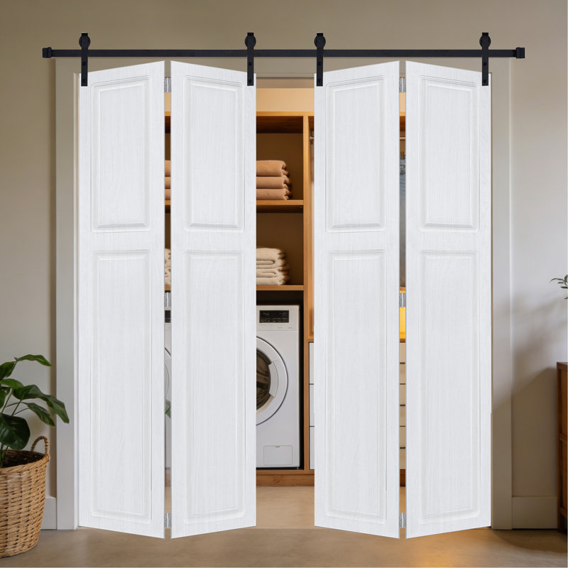 Porte de grange coulissante en panneau de fibres à densité moyenne noyer blanc 80 po x 68 po Doubel, Milk White, 68" x 80"
