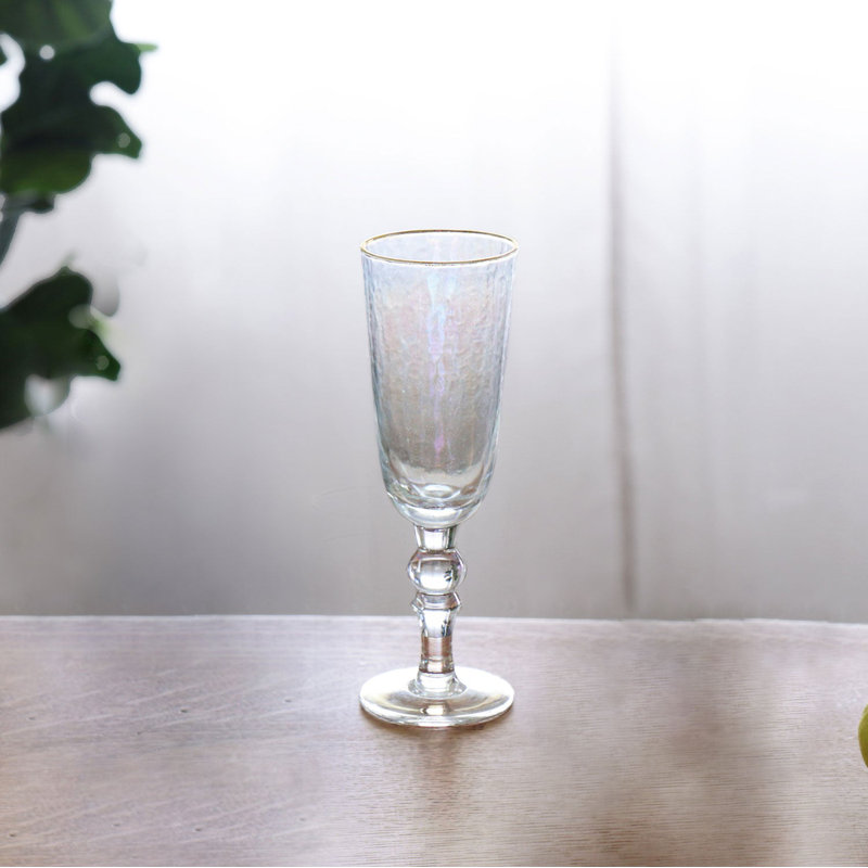 Elegant Clear Glass Flute Set with Gold Rim, 6oz (Set of 4)