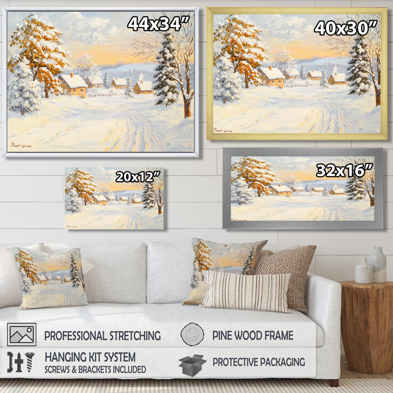 «Snowy Winter Village In Canada V - Winter Landscape», art mural, Single Picture Framed Print without Mat, Black