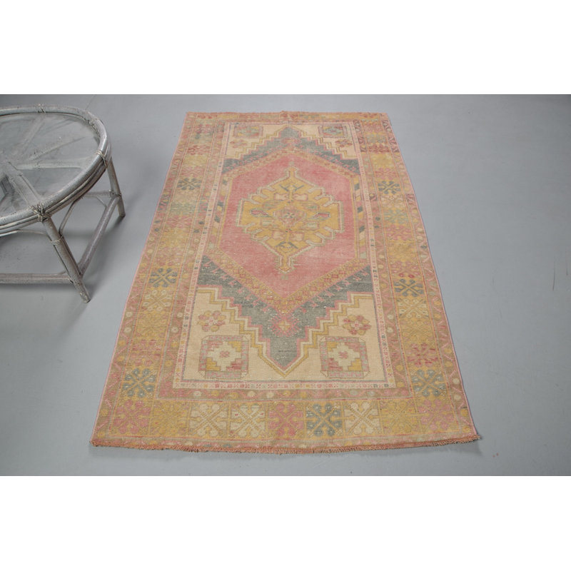 Tapis turc rétro fait à la main avec motifs géométriques discrets pour maisons bohémiennes