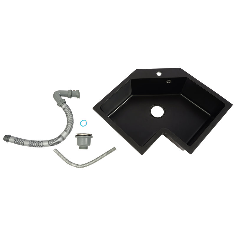 26.77" W Black Irregular Corner Undermount Kitchen Sink