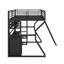 Lit mezzanine double en métal avec poste de travail intégré, garde-robe ouverte, DEL et rangement multiple