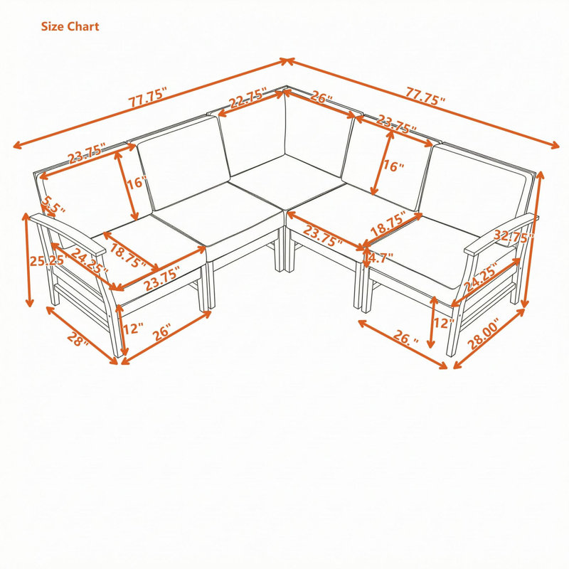 Ensemble de canapé d'extérieur modulaire 5 pièces en bois d'acacia avec coussins résistants à l'eau pour terrasses, Crème