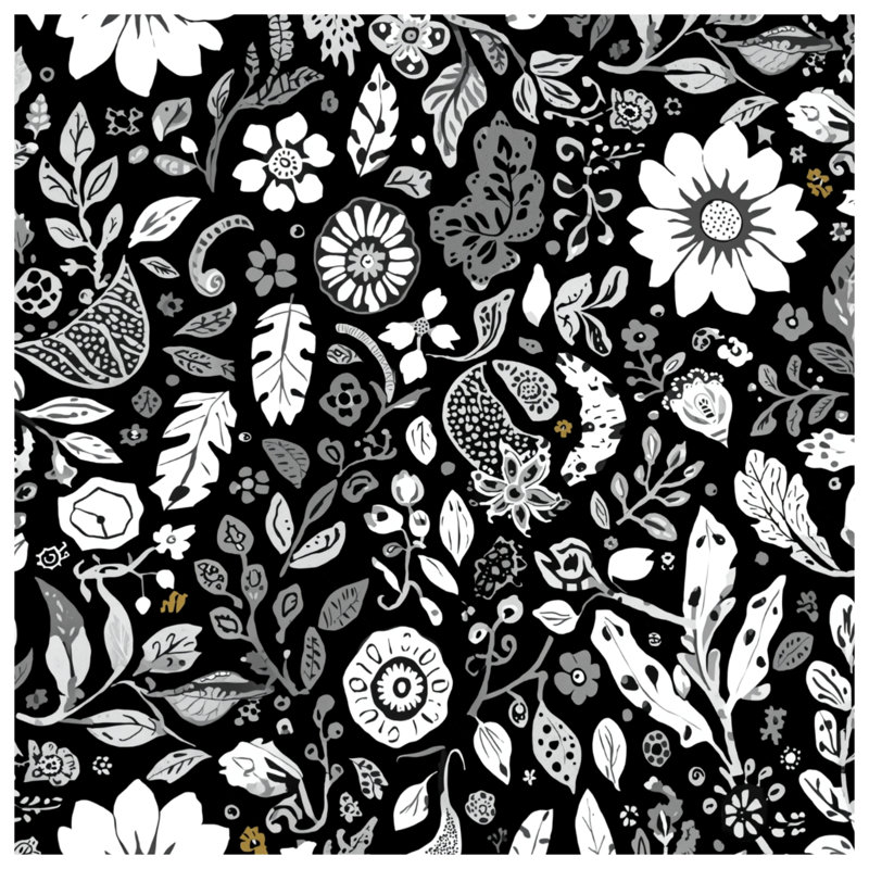 Tapis de bain noir à motif floral, 24 po L x 17 po L, Noir gris