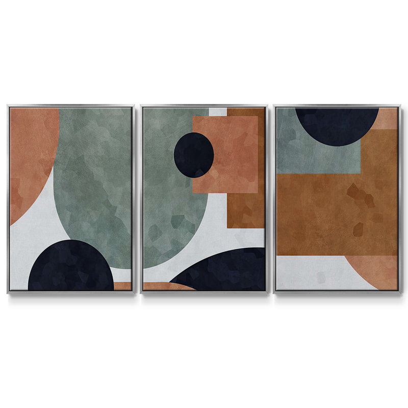 «Abstract Of Shapes I», ensemble de 3 toiles encadrées, H 27 po x l 54 po, Argent