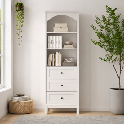 Bibliothèque à 3 niveaux de 180,5 cm (71,1 po) avec 3 tiroirs, blanche