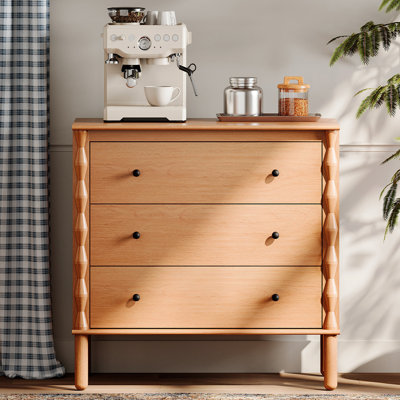 3 Drawer Sideboard Buffet Cabinet With Solid Wood Legs, Walnut
