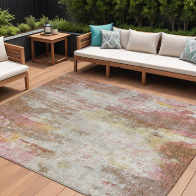 Tapis intérieur lavable abstrait 8 pi x 10 pi brun clair mauve