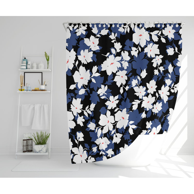 Waterhouse Polyester Shower Curtain Set, 168cm H x 168cm W, Blue/Black