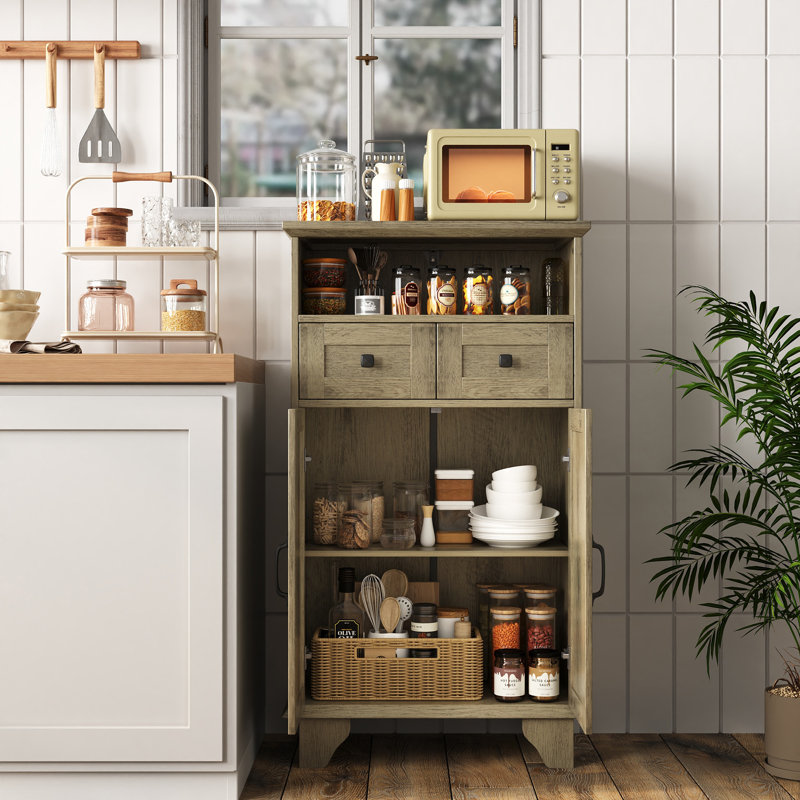 Garde-manger 41,3 po avec 2 tiroirs, garde-manger avec 2 portes et tablettes réglables, Brun