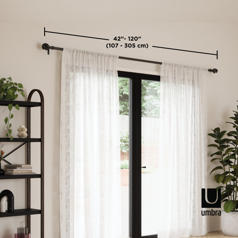 Matte Black Adjustable Steel Curtain Rod with Twirl Finial