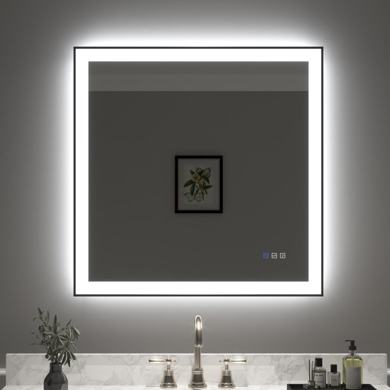 Miroir de salle de bain multifonctionnel éclairé, H 36 po x l 36 po