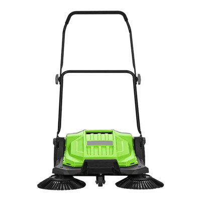 Balayeuse à plancher à pousser à la main, balai manuel non électrique avec une largeur de balayage de 25,6 po, une poubelle de 5 gallons et une poignée pliante ajustable pour les garages et les garages - Vert