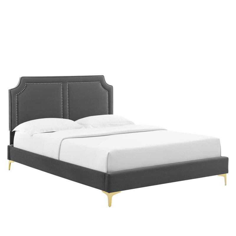 Lit en velours Novi Performance par Modway, Gris anthracite, Double