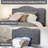 Arched Button Tufted Adjustable Upholstered Queen Headboard in Linen Fabric, Metal Legs-1750790567
