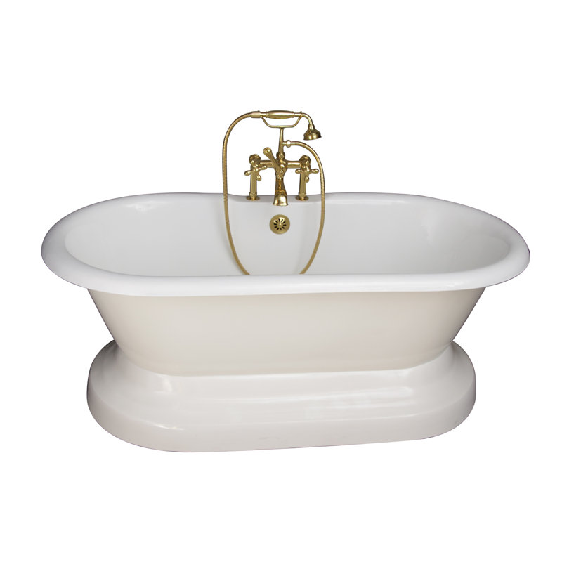 66'' x 30'' Freestanding Soaking Cast Iron Bathtub, Polished Brass