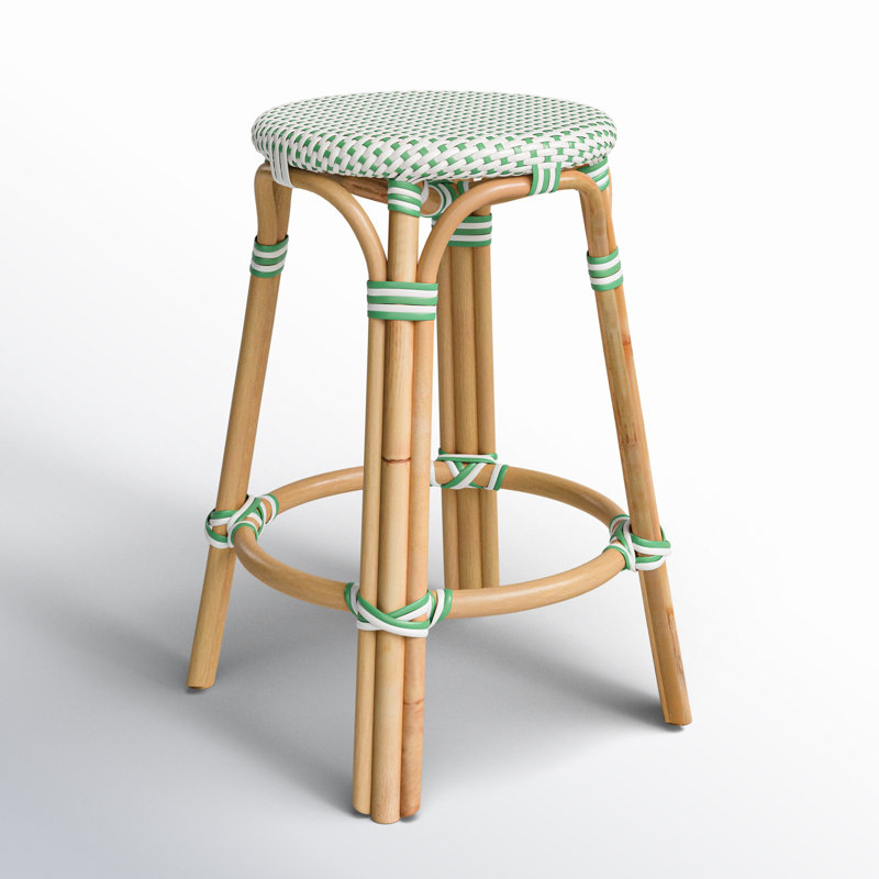 Tobias Rattan Bar Stool & Counter Stool, Counter Stool (24" Seat Height), White/Green Dot/Natural Rattan Frame