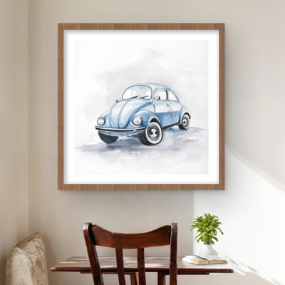 Beetle Blue Car - Framed Matted Print for Home Decor