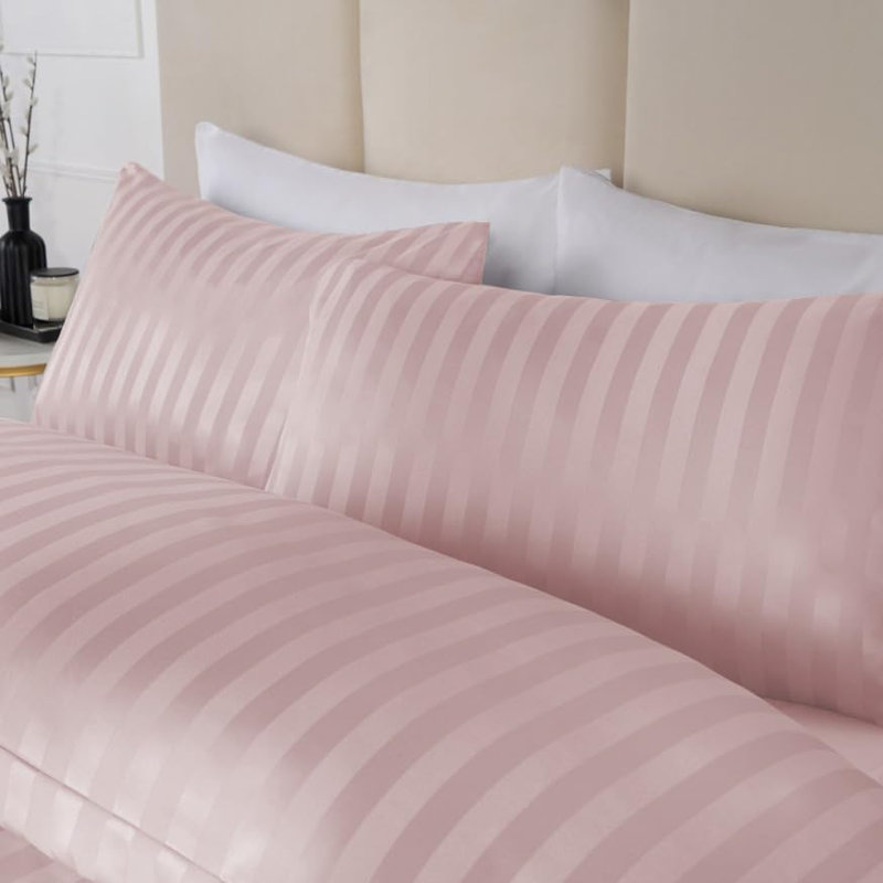 Microfiber Striped Duvet Cover Set with Pillowcases, Blush, Super King Duvet Cover Set + 2 Pillowcases