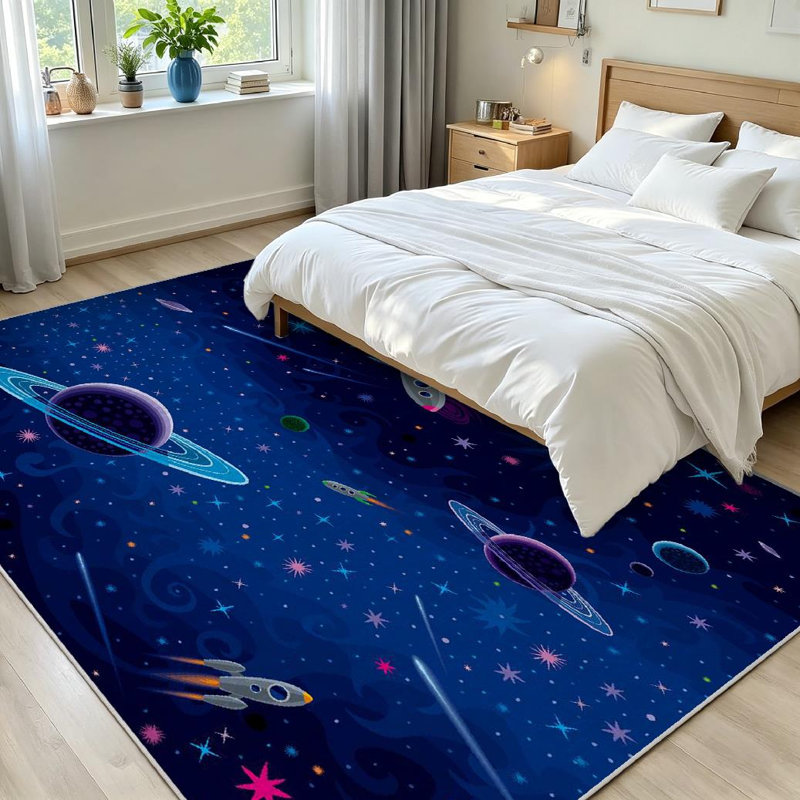Tapis d'intérieur clair Rocket Cosmic Space Rocket, Rectangle 71 po x 98 po