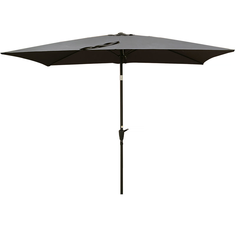 Parasol extérieur imperméable 6 x 9 pi avec manivelle et bouton poussoir inclinable sans rabat pour jardin, Gris