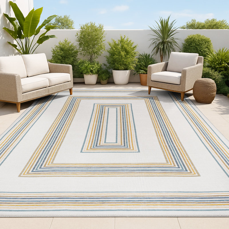 Argo Classic Nautical Mitre Stripe Reversible Machine-Washable Navy/Cream Indoor/Outdoor Rug, Rectangle 3'3" x 5'