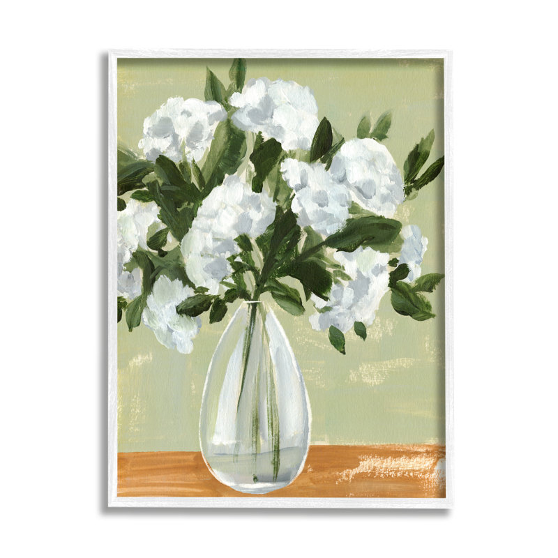 Arrangement floral blanc décontracté, H 14 po x l 11 po x P 1,5 po, Giclée encadrée blanc bord de mer