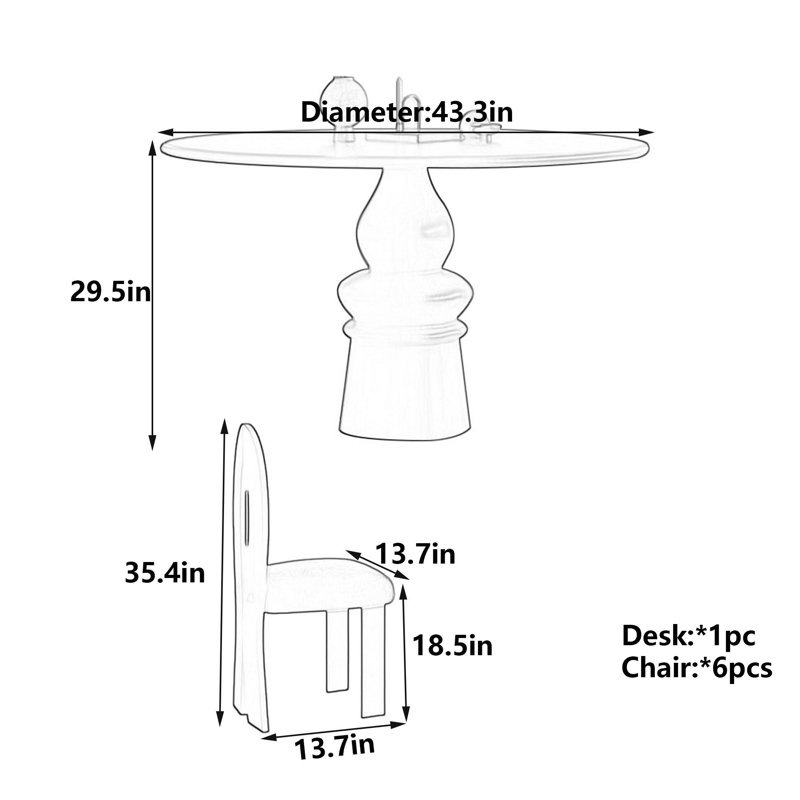 Bolick, 7 pièces : table, 6 chaises, H 29,5 po x l 43,3 po x P 43,3 po
