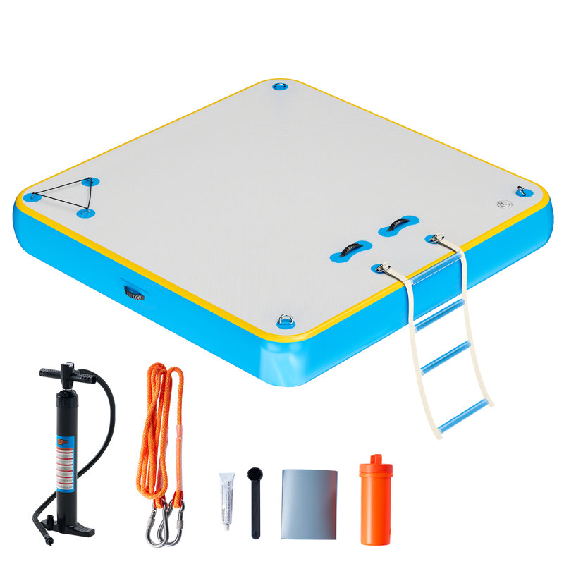 AMERLIFE Inflatable Floating Dock, Non-Slip Air Dock Platform Floating Island Raft with Detachable Ladder and Water Zone for Pool Lake Beach Ocean
