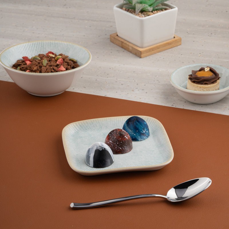 Paros-Aqua Premium Porcelain Miniature Square Plate, Aqua, 4.5x4.5 | Microwave & Dishwasher Safe