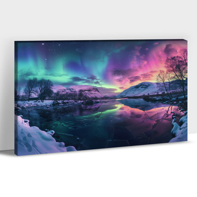 Adrianny Northern Lights, impression sur toile, paysage, lac, forêt, peinture, affiche, nature, œuvre d'art murale prête à être suspendue, encadrée, 20 po x 30 po