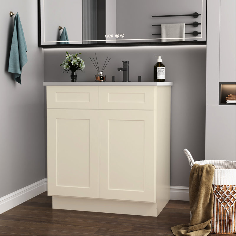 Base de meuble-lavabo pour salle de bain en contreplaqué blanc antique 30 po x 21 po x 34,5 po - Prêt à assembler