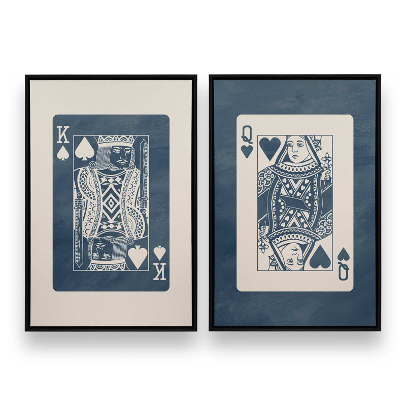 Ensemble de 2 cartes pour le roi et le grand bleu marine, H 18 po x l 26 po, Cadre flottant noir satiné