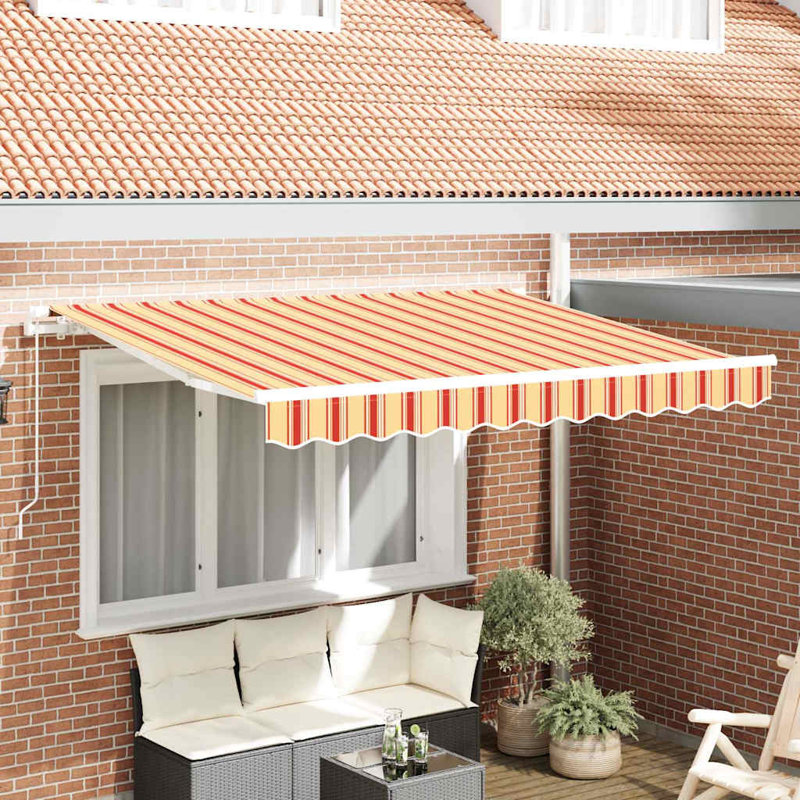 VidaXL Fabric Cover Retractable Patio Awning, Yellow/Orange, Striped, 165cm H x 250cm W x 200cm D